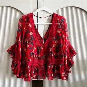 Free People // Sheer Ruffle Floral Blouse